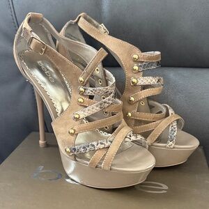Bebe Brown and Gold Strappy Heels